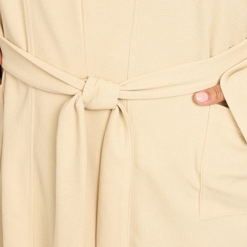 NEW☁️Line and Dot Waffle Knit Robe With Pockets and Self Tie Belt Size L/XL - Picture 4 of 8